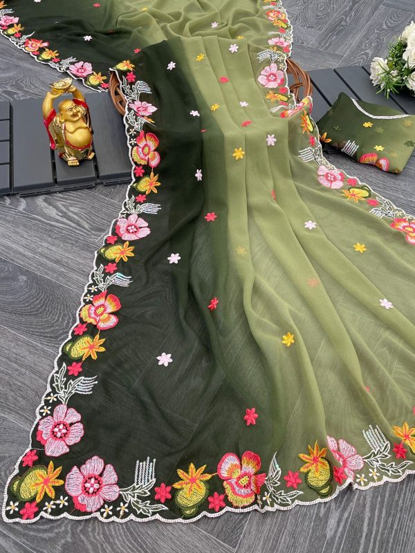 Elegant Georgette Saree with Multicolor Sequins and Embroidered Blouse - Image 2