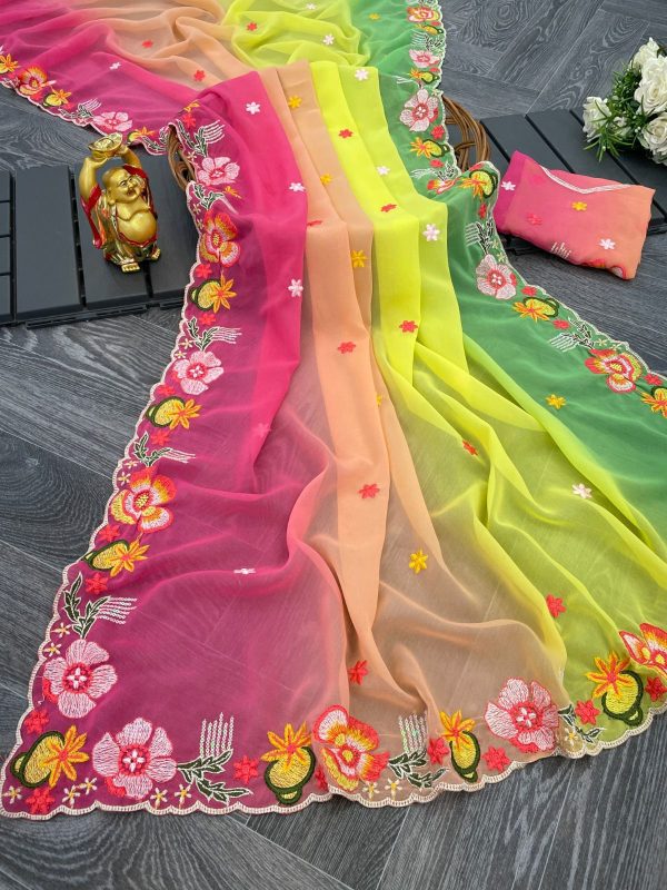 Elegant Georgette Saree with Multicolor Sequins and Embroidered Blouse - Image 3
