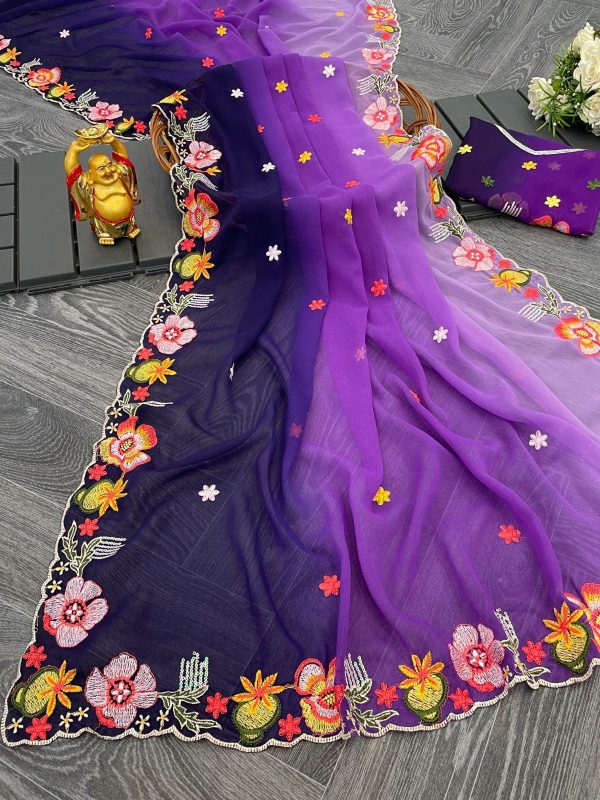 Elegant Georgette Saree with Multicolor Sequins and Embroidered Blouse - Image 4