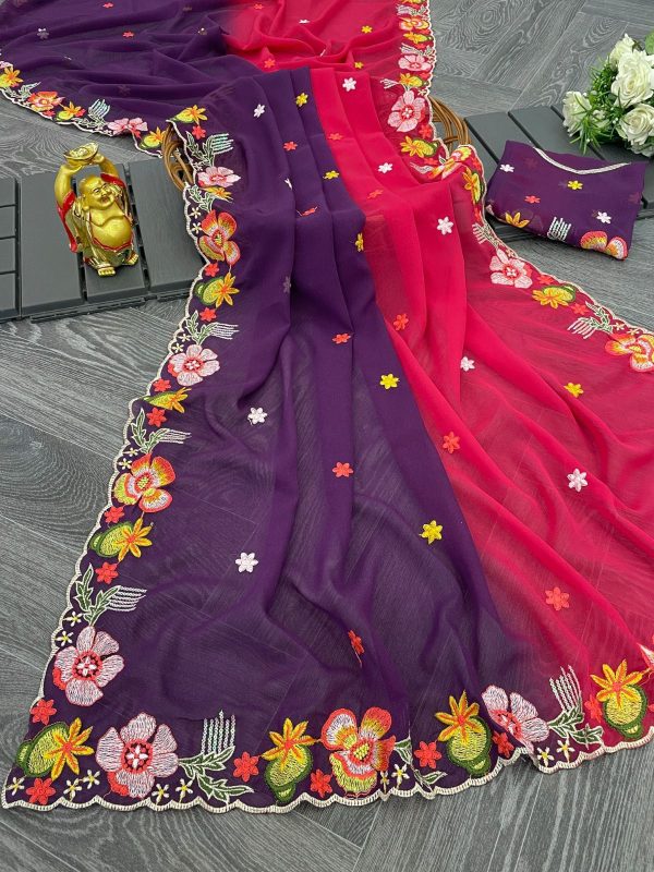 Elegant Georgette Saree with Multicolor Sequins and Embroidered Blouse - Image 6