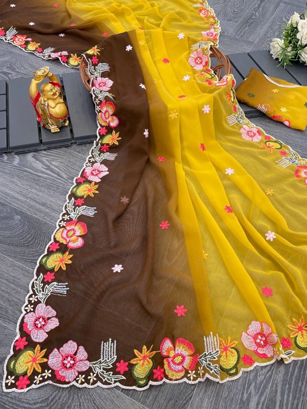 Elegant Georgette Saree with Multicolor Sequins and Embroidered Blouse - Image 8