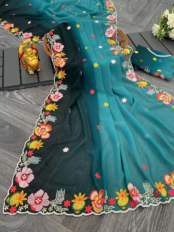 Elegant Georgette Saree with Multicolor Sequins and Embroidered Blouse - Image 9